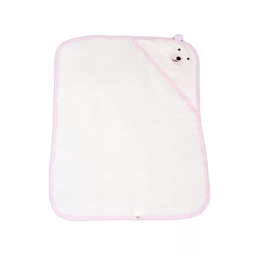 BALOO kapucnis törölköző/pamut maci füles fehér kifogó 70x90cm, szegés PINK