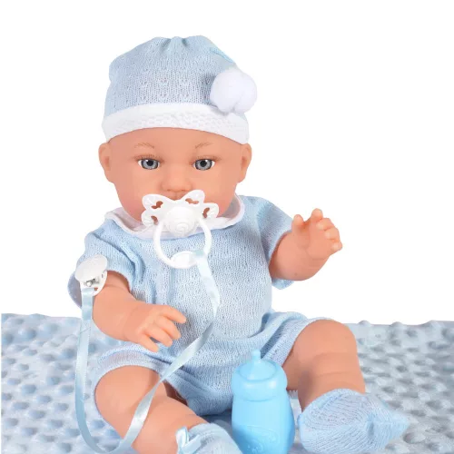 Baba 36 cm-es fiú, takaróval, cumisüveggel VKÉK