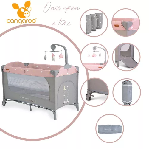 Cangaroo Once upon2 2 szint utazóágy zenélő forgó játékkal pink