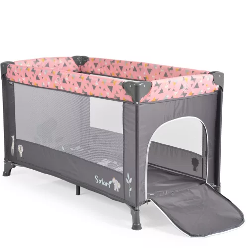 SAFARI utazóágy 1 szintes, zippes kibújóval, állatmintás PINK/rózsa