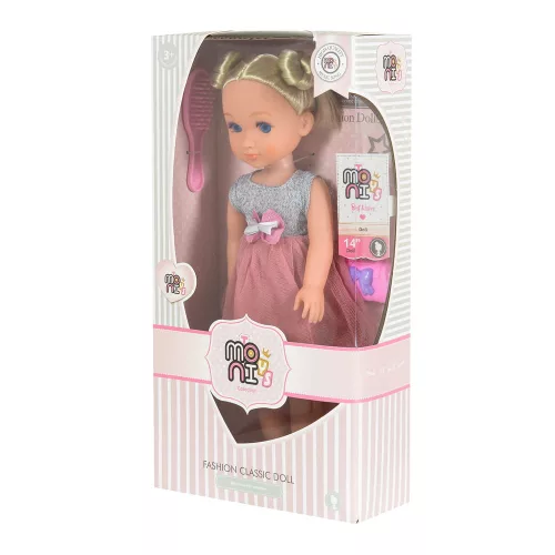 BABA  36 cmes szőke  SZÜRKE/PINK ruhával