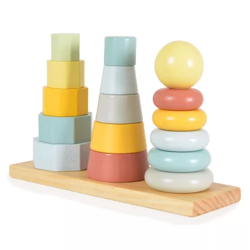 FAJÁTÉK toronyépítő 3 dbos szett MONTESSORI PASZTELL