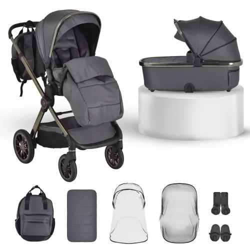 iCLICK Babakocsi 2in1 szett 22kg, aluminium váz, fordítható ülés, autom. csukható SZÜRKE