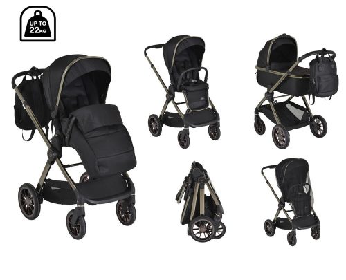 iCLICK Babakocsi 2in1 szett 22kg, aluminium váz, fordítható ülés, autom. csukható FEKETE