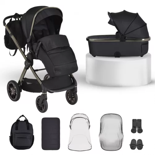iCLICK Babakocsi 2in1 szett 22kg, aluminium váz, fordítható ülés, autom. csukható FEKETE