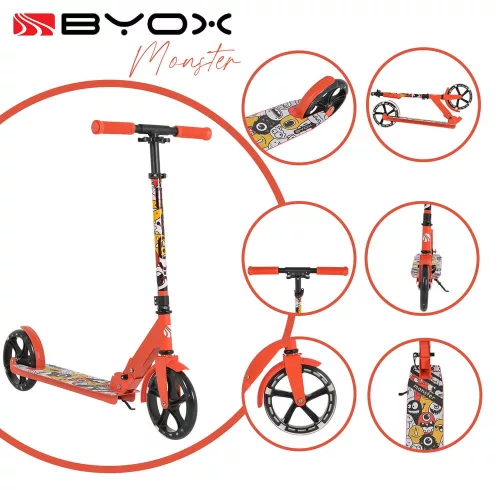 MONSTER roller 2 nagy kerekű, acélváz, 100 kg, 84-97cm-ig állítható PIROS