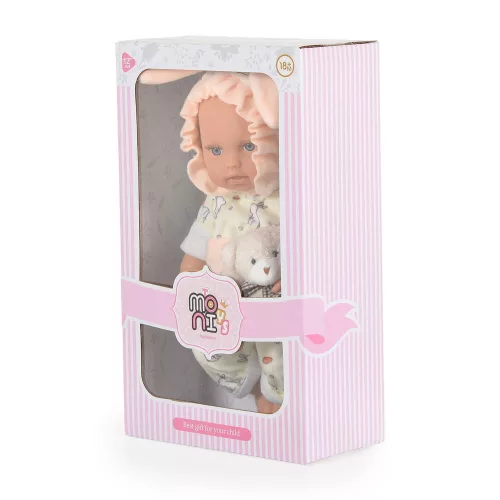 BABA 30cm  újszülött nyusziruhában kisnyuszival SZÜRKE