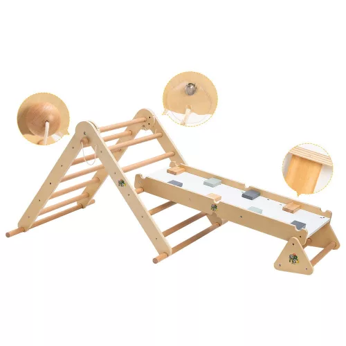 PIKLER 2in1 fa MÁSZÓKA 3szög és mászórámpa Montessori 132*60cm NATUR