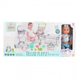 BABA játékszett 36 cmes FIÚ babával delux playset KÉK