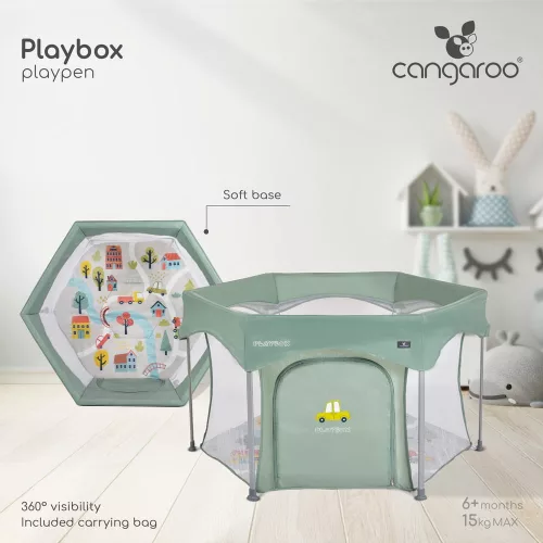 PLAYBOX utazó járóka 6szögletű SZÜRKE