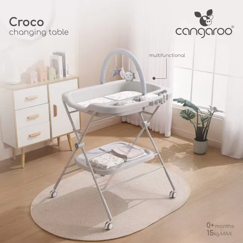 CROCO multifunkciós, összecsukható pelenkázó asztal SZÜRKE