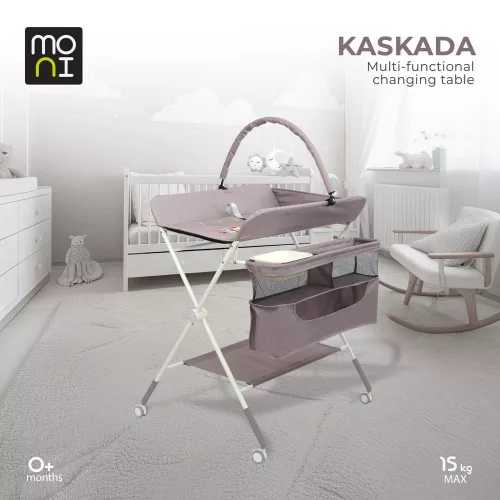 KASKADA multi pelenkázó asztal játékhíddal, tárolókkal SZÜRKE
