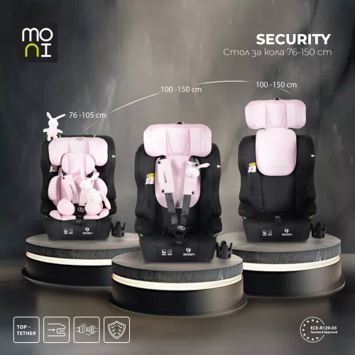 SECURITY autós ülés belső övvel, isofix, ajándék 2plüss+párna 76-150cm PINK