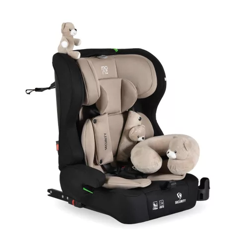 SECURITY autós ülés belső övvel, isofix, ajándék 2plüss+párna 76-150cm BÉZS