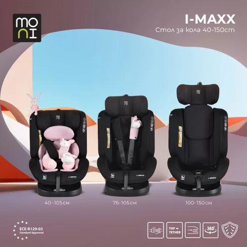 i-MAXX autós ülés, isofix, forgatható, 2 plüss+párna 40-150cm PINK