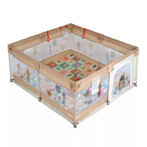 GAMEZONE járóka összecsukható szőnyeggel, 60 labdával 120x120 BÉZS