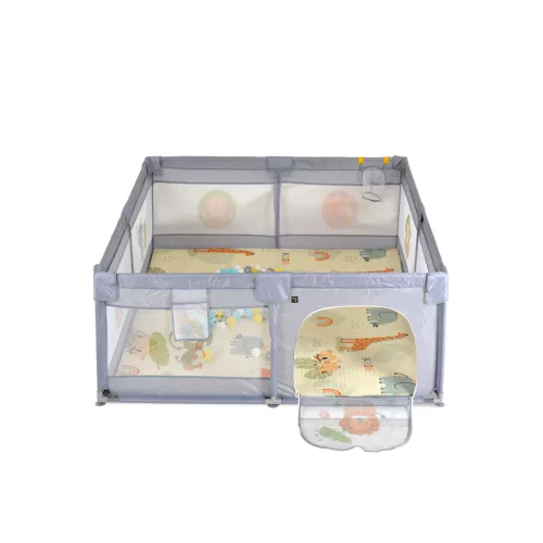 GAMEZONE járóka  összecsukható szőnyeggel, 60 labdával 120x120 SZÜRKE