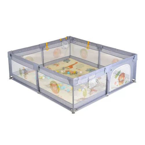 GAMEZONE  járóka összecsukható szőnyeggel, 60 labdával 150x200 SZÜRKE