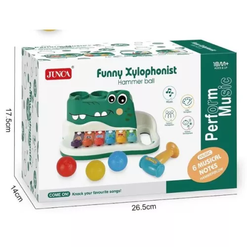 BÉBIJÁTÉK baby xilofon krokodil labdával, kalapáccsal