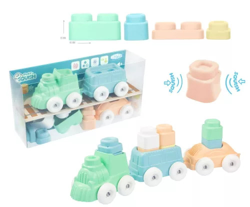 MOCHTOYS Play&Squish puha vonat és kocka szett 12db  PASZTELL
