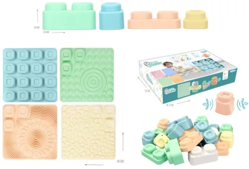 MOCHTOYS Play&Squish szenzorikus szőnyeg - tapilap+ kockák NAGY szett 24+4db PASZTELL