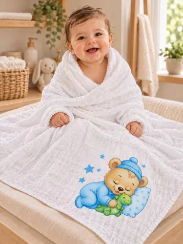 Textil tetra kifogó 140x140 cm KÉK MACI