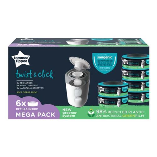 Tommee Tippee pelenkacsomagoló utántöltõ 6db,  pelenkatároló szemetessel Twist & Click|5010415510044