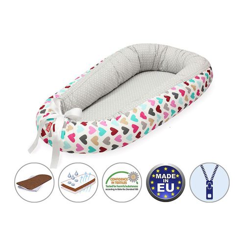 Scamp babafészek kókuszbetétes Colorful Grey Heart BF019|5999546248951