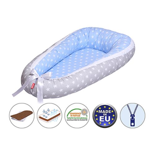 Scamp babafészek kókuszbetétes Blue Grey Stars BF005|5999546242553