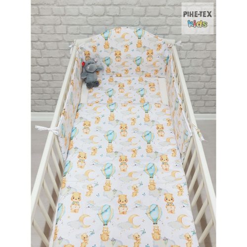 Pihe-Tex Ágynemû Pamut 3 részes 90x140 40x50cm Hõlégballonos maci zöld 683/Z|5996315133555
