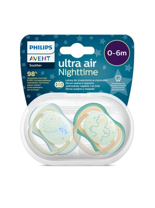 Philips AVENT játszócumi Ultra Air éjszakai 0-6hó fiús 2db