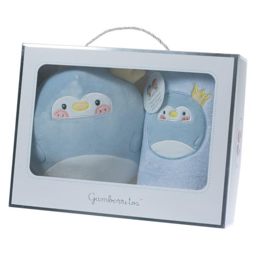 Gamberritos takaró wellsoft 80x110cm plüss játékkal  kék pingvin 10756|8432443665553