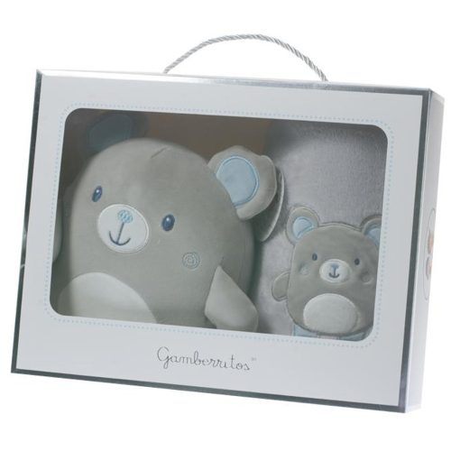 Gamberritos takaró wellsoft 80x110cm plüss játékkal szürke/kék maci 10757|8432443665577