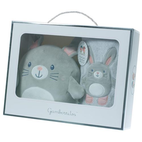 Gamberritos takaró wellsoft 80x110cm plüss játékkal szürke/rózsaszín nyuszi 10757|8432443665584