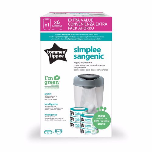 Tommee Tippee pelenkacsomagoló vödör Simple Sangenic fehér 6db-os utántöltõvel|3451618700207