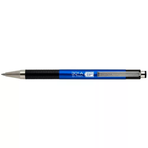 Golyóstoll 0,7mm, metál kék test, Zebra F-301A, írásszín kék