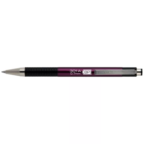 Golyóstoll 0,7mm, metál mályva test, Zebra F-301A, írásszín kék