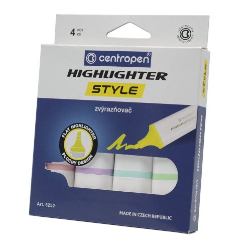 Szövegkiemelő  készlet 1-4,6mm, vágott hegyű, Centropen 6252 pasztell, 4 klf. szín