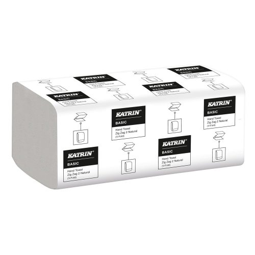 Kéztörlő 2 rétegű V hajtogatású 200 lap/csomag 20 csomag/karton Basic Handypack Katrin_35564 fehérített