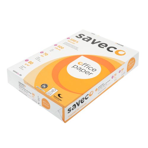 Másolópapír A4, 80g, újrahasznosított ISO 70 fehérségű Saveco Orange Label 500ív/csomag