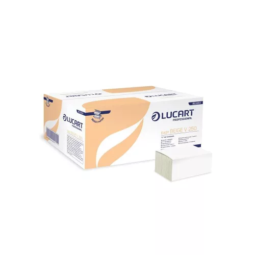 Kéztörlő 1 rétegű V hajtogatott 250 lap/csomag 25 x 21,5 cm 20 csomag/karton Easy Beige V 250 Lucart_863064 bézs