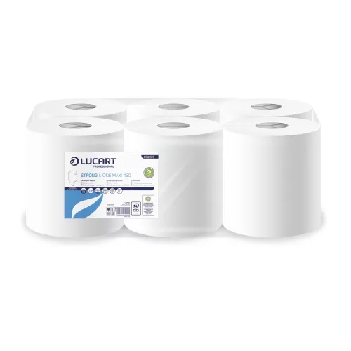 Kéztörlő 2 rétegű laponkénti átmérő: 18 cm 460 lap 6 tekercs/karton Strong L-One Maxi450 Lucart _852275U fehér
