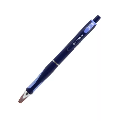 Golyóstoll nyomógombos Bluering® V5 kék test gumírozott fogó, írásszín kék