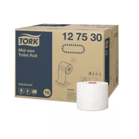   Toalettpapír 2 rétegű közületi duplatekercses átmérő: 13,2cm 100m/tekercs 27tekercs/karton Mid-size T6 Tork_127530 fehér