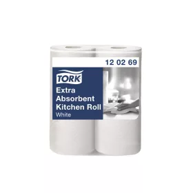   Papírtörlő konyhai 2 rétegű átmérő: 10,7 cm 64 lap/15,23 méter/tekercs 2 tekercs/csomag Premium Tork_120269 fehér