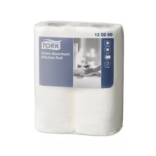 Háztartási papírtörlő kéztörlő 2 rétegű 64 lap/tekercs 2 tekercs/csomag ExtraTork_120269