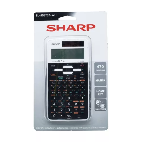 Számológép tudományos 470 funkciós 10 digites 2 soros napelemes Sharp EL-506TSBWH