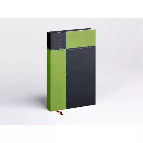 Határidőnapló Prémium M A/5, napi krémszínű lapokkal zöld Realsystem 2026.