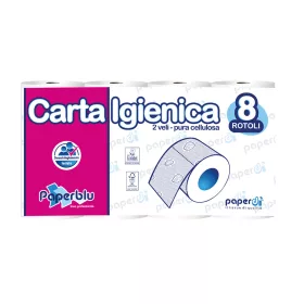   Toalettpapír 2 rétegű kistekercses 100%cellulóz 150 lap/15,75 m/tekercs 8 tekercs/csomag Paperblu Carta Igienica Paperdi