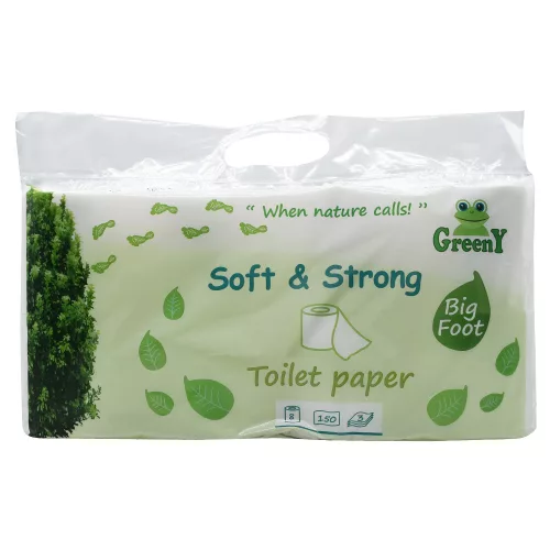 Toalettpapír 3 rétegű kistekercses 100% cellulóz 150 lap/tekercs 8 tekercs/csomag Soft & Strong_Greeny